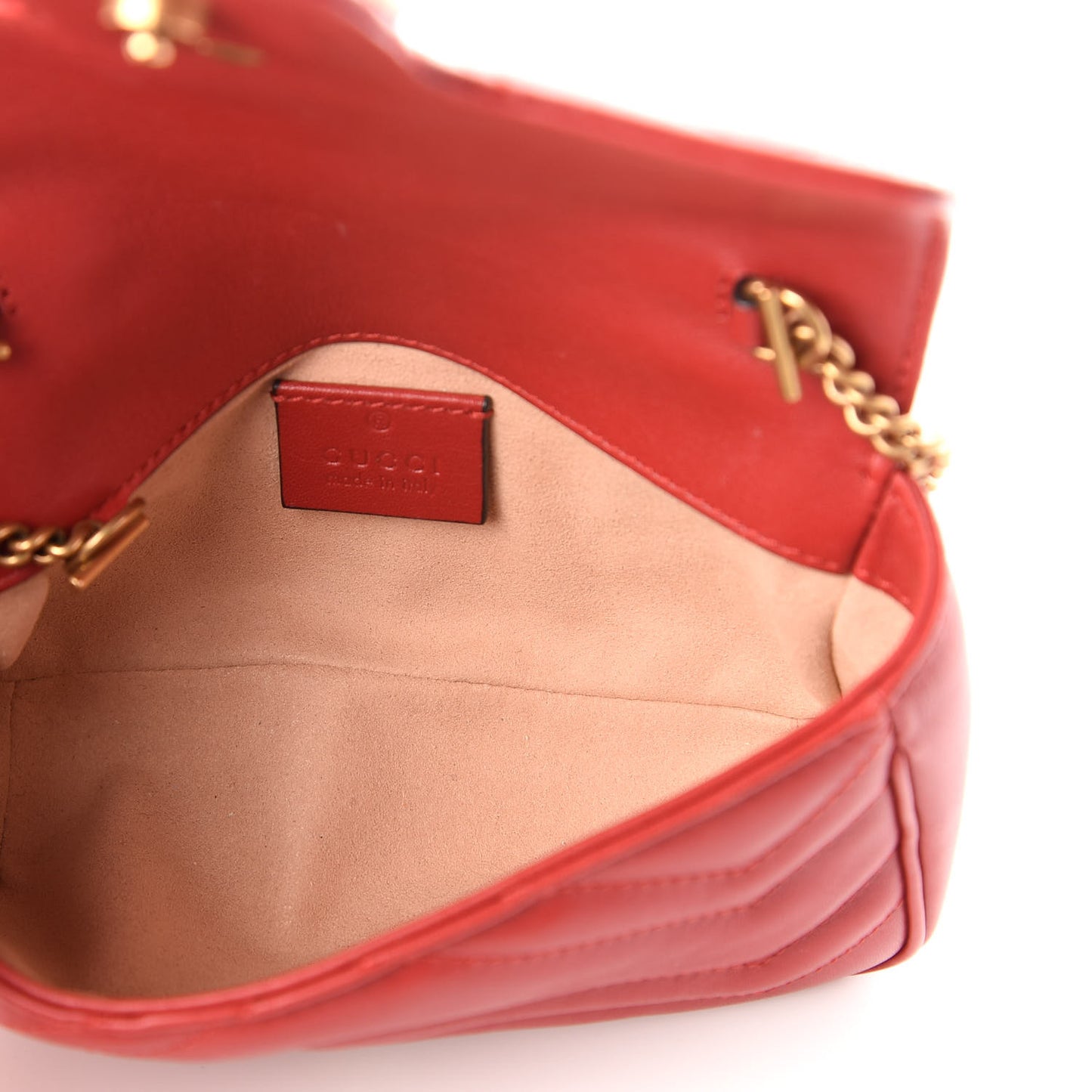 Calfskin Matelasse Super Mini GG Marmont Shoulder Bag Hibiscus Red