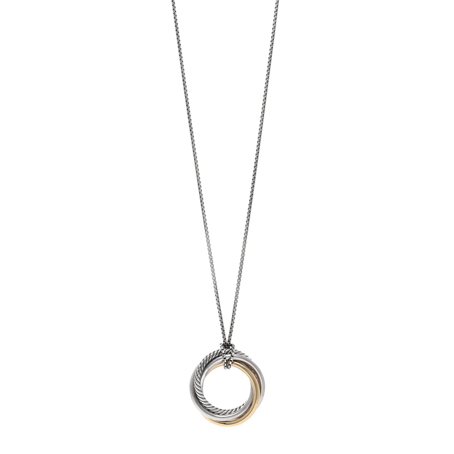David Yurman Sterling Silver 14K Yellow Gold 37mm Crossover Pendant Necklace 1 of 4