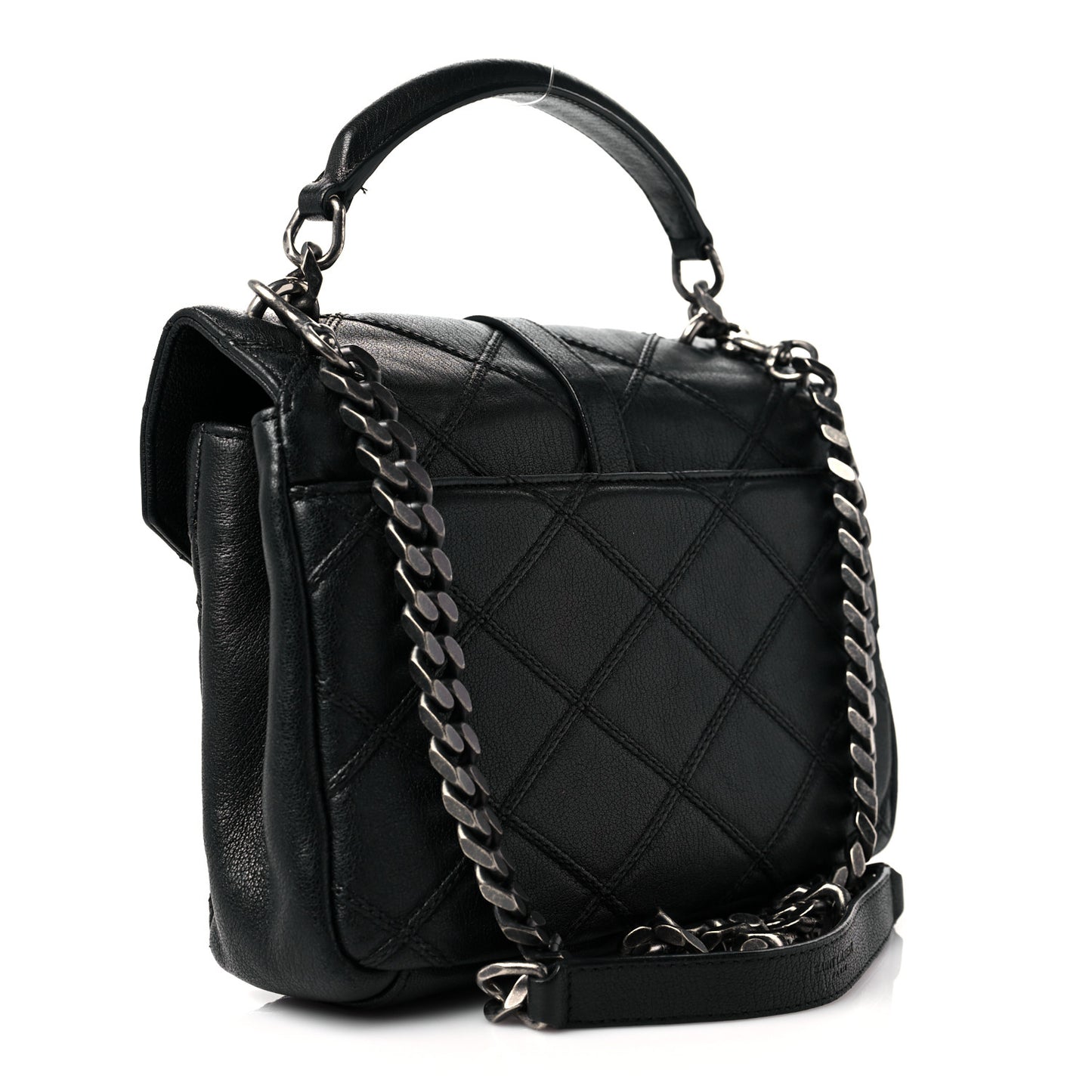 Calfskin Matelasse Diamond Quilted Monogram Medium College Bag Black