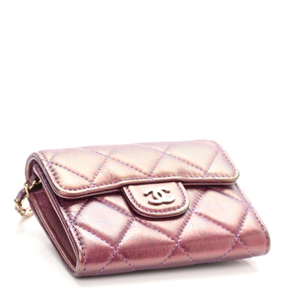 Chanel Iridescent Lambskin Quilted Flap Card Holder On Chain Purple 4 of 12