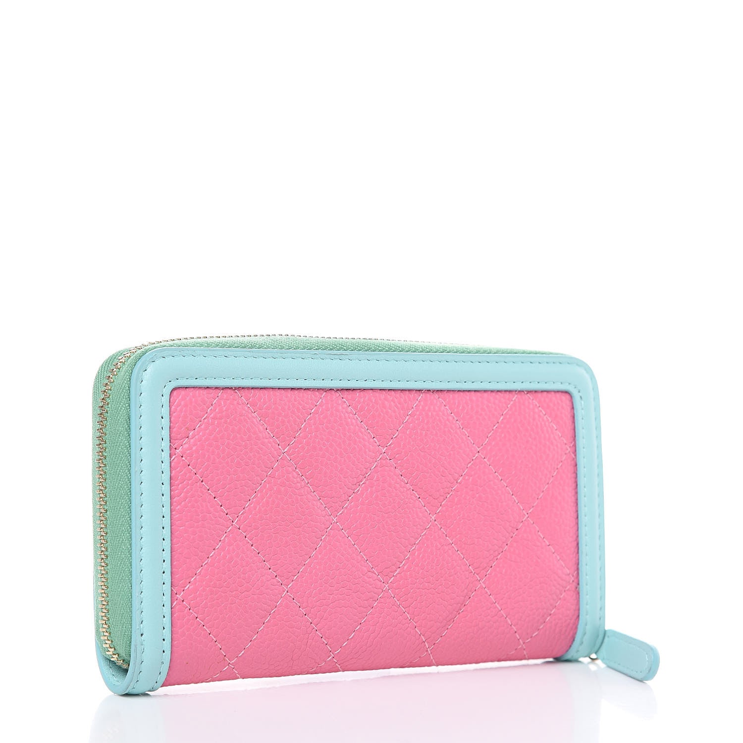Chanel Caviar Quilted Medium Filigree Zip Around Wallet Pink Blue Green 3 of 11