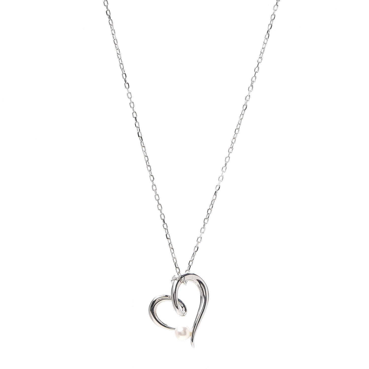 Mikimoto 18K White Gold Akoya Pearl 4mm Heart Pendant Necklace 1 of 5