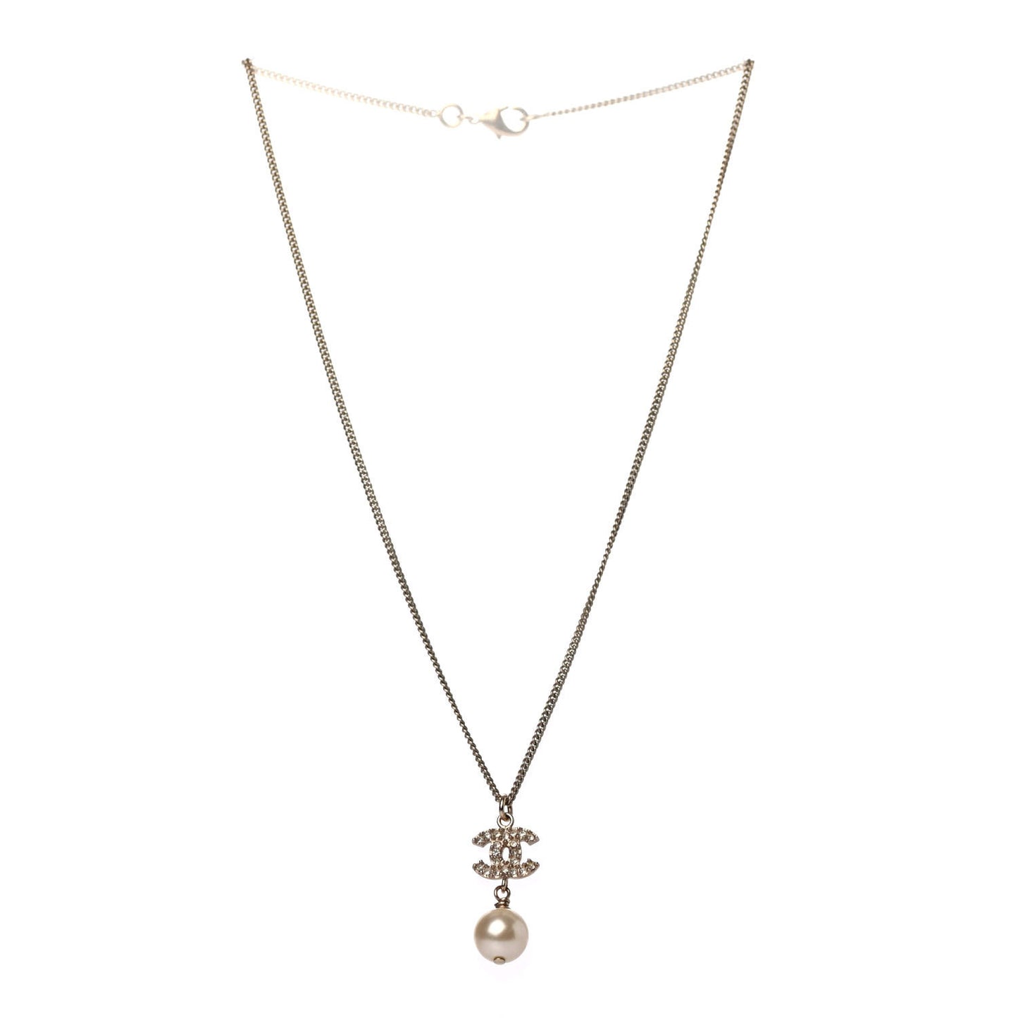 Pearl Crystal CC Drop Necklace Light Gold