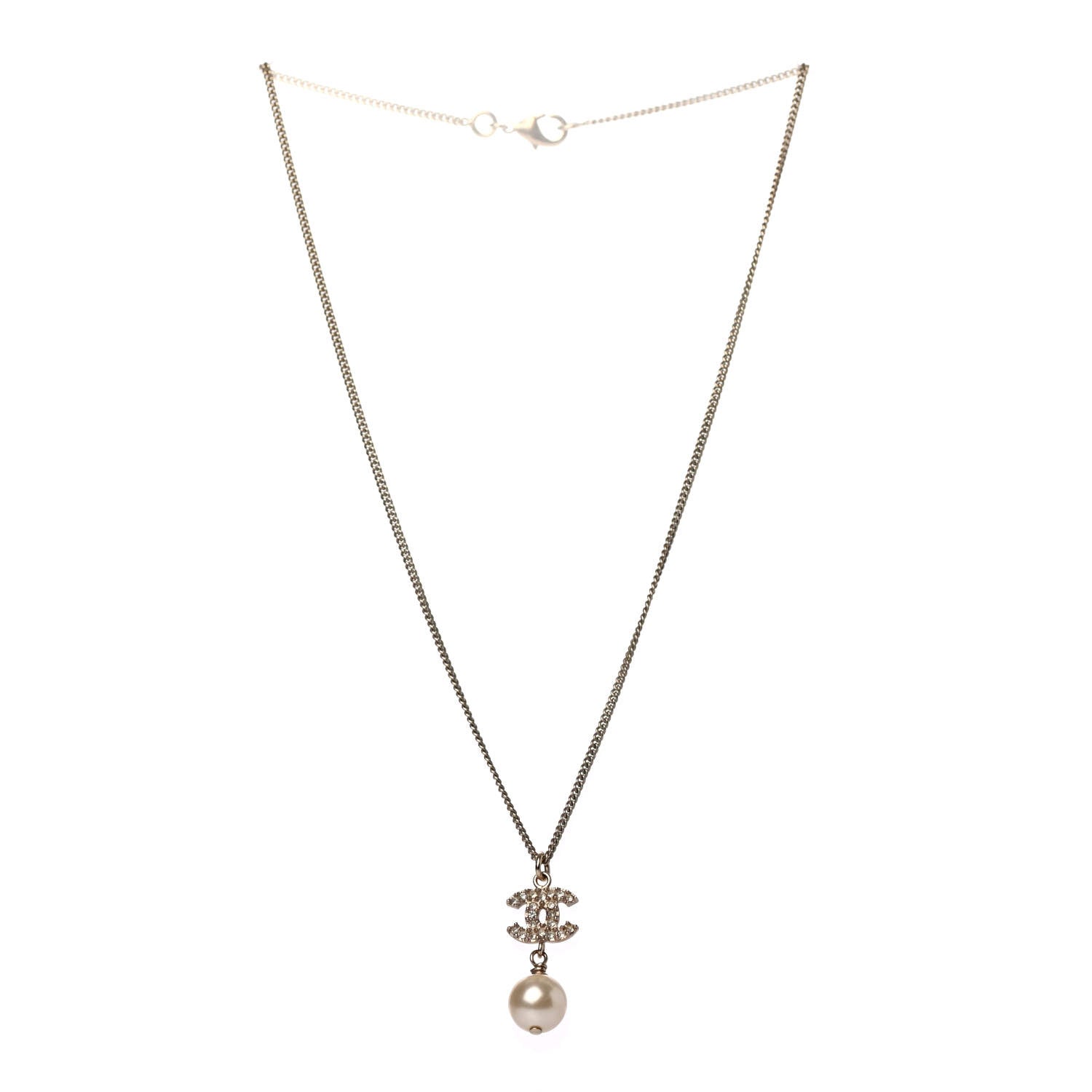 Chanel Pearl Crystal CC Drop Necklace Light Gold 2 of 4