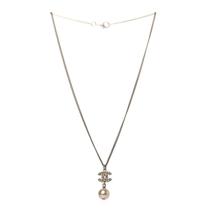 Chanel Pearl Crystal CC Drop Necklace Light Gold 2 of 4