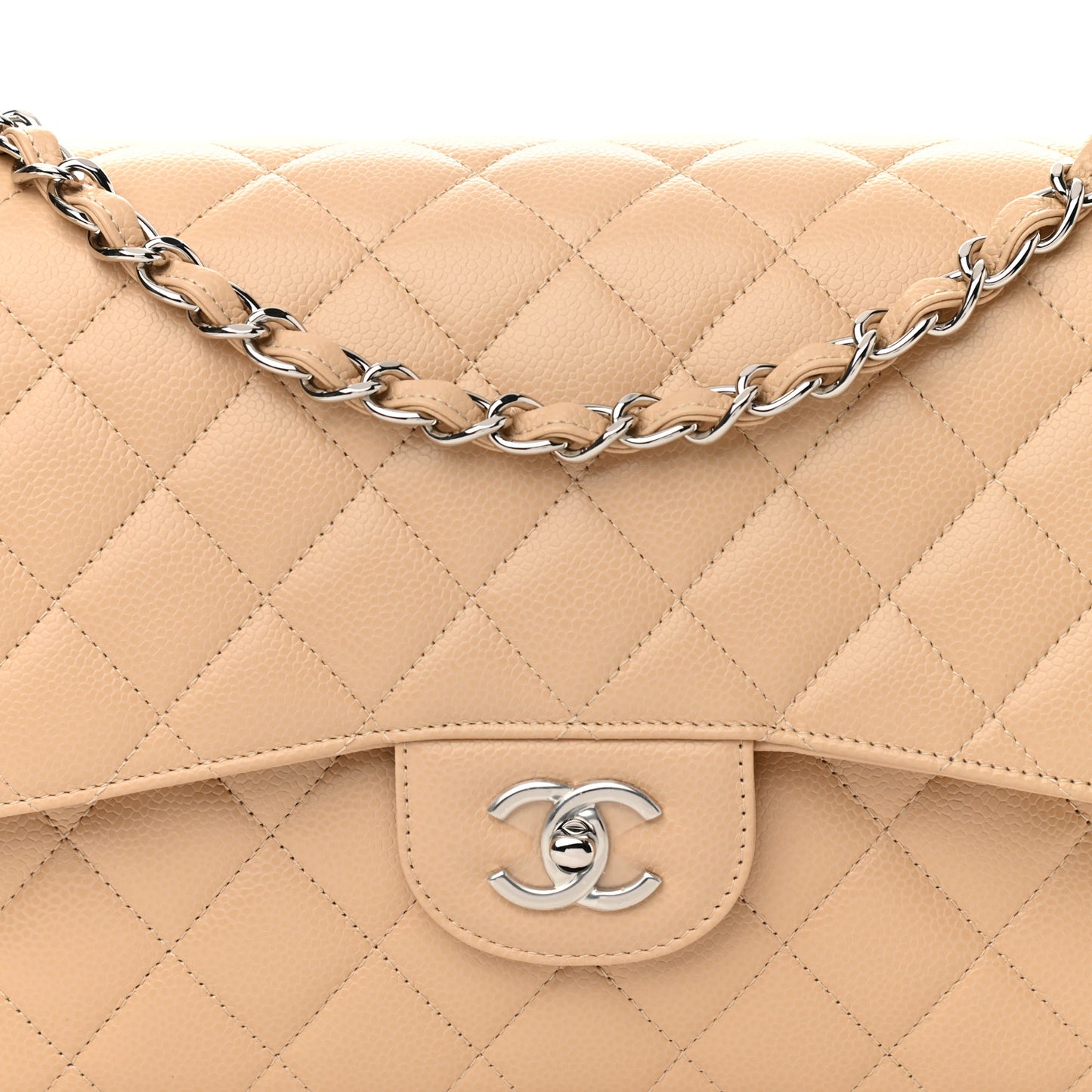Caviar Quilted Jumbo Double Flap Beige Clair