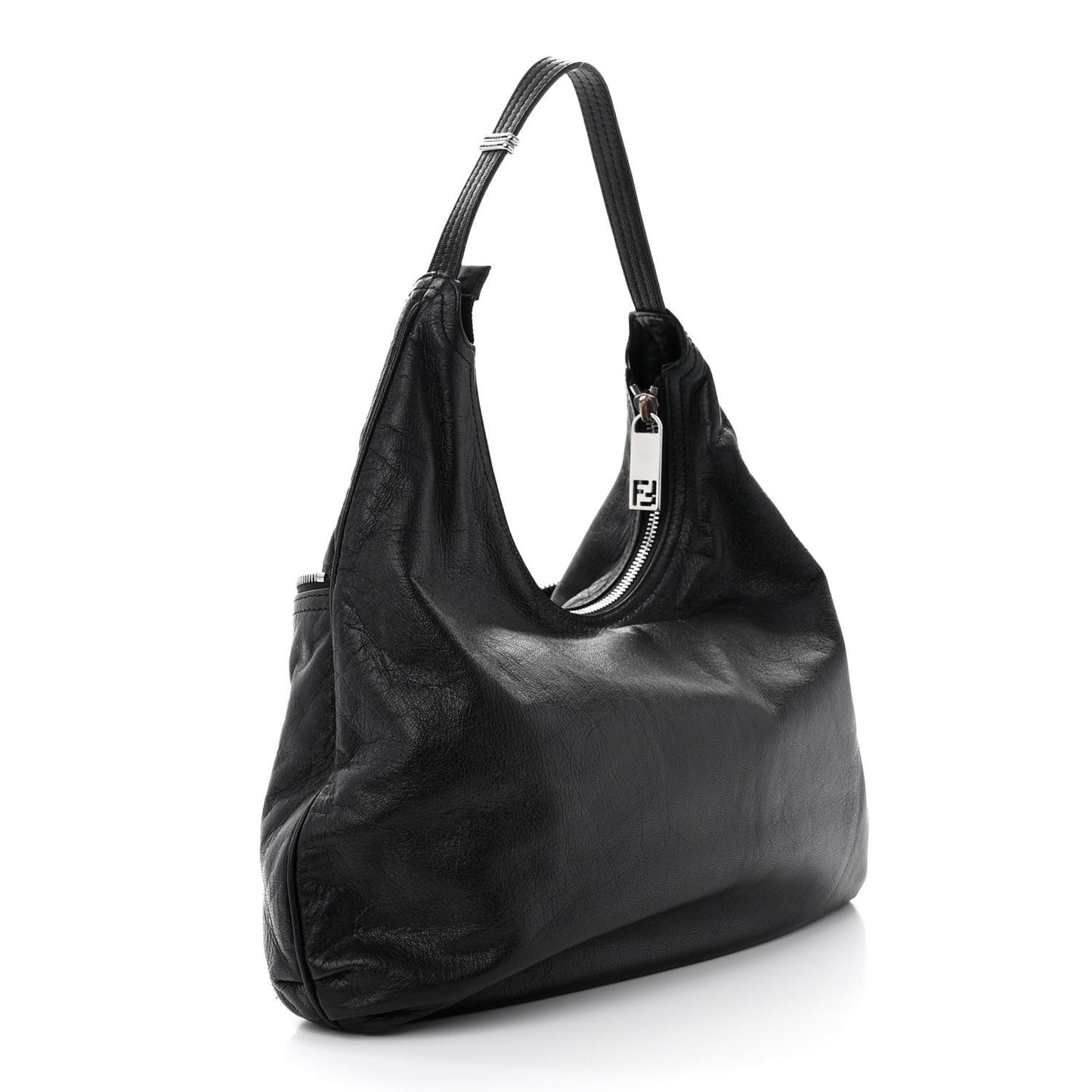 Sheepskin Zipper Hobo Black