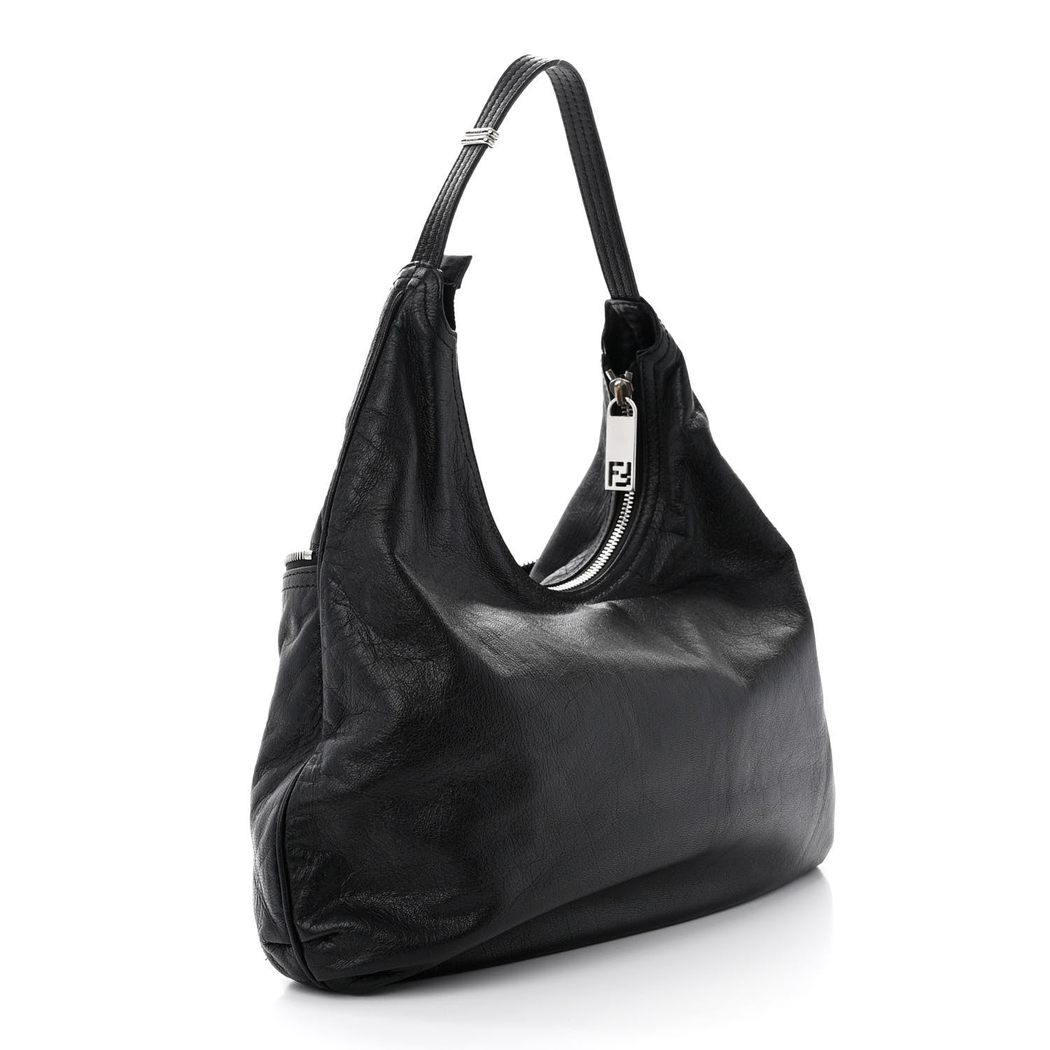 Fendi Sheepskin Zipper Hobo Black 3 of 12