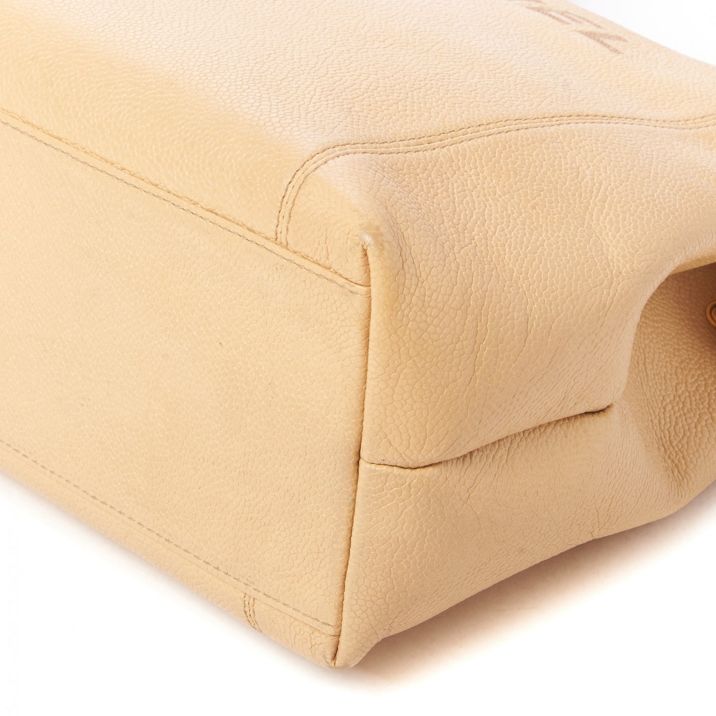 Caviar Logo Shoulder Bag Beige