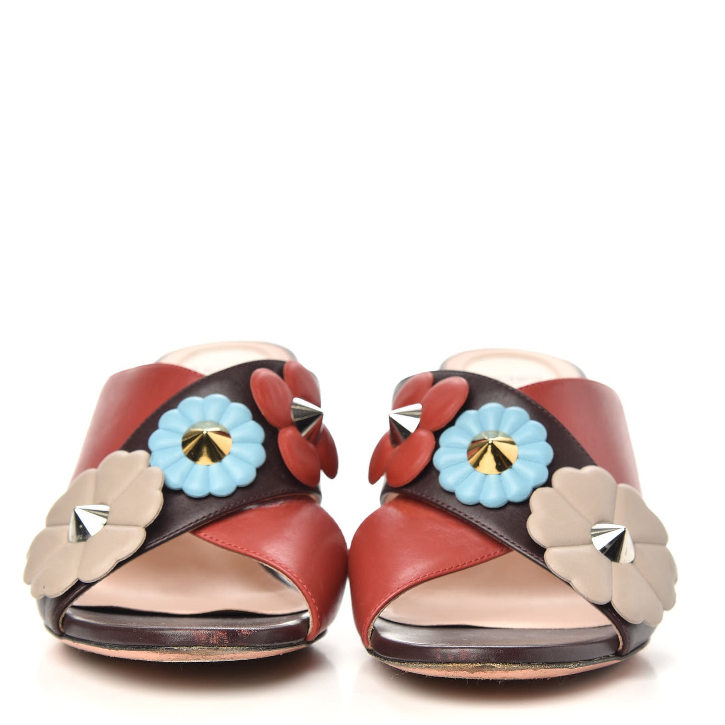 Calfskin Flowerland Studded Elsa Colorblock Sandals 39 Multicolor