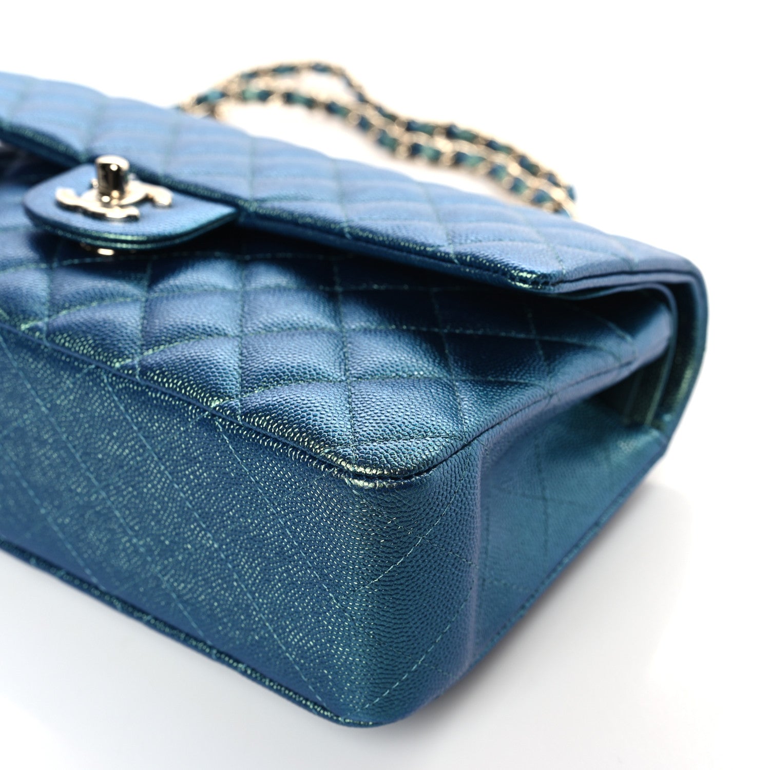 Chanel Iridescent Caviar Quilted Medium Double Flap Green 9 of 10