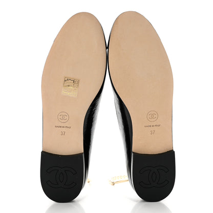 Chanel Lambskin Patent Calfskin Cap Toe Ankle Chain Ballerina Flats 37 Black 5 of 9