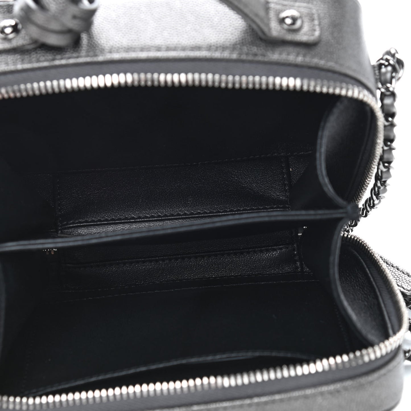 Caviar Quilted Small CC Filigree Vanity Case Dark Silver