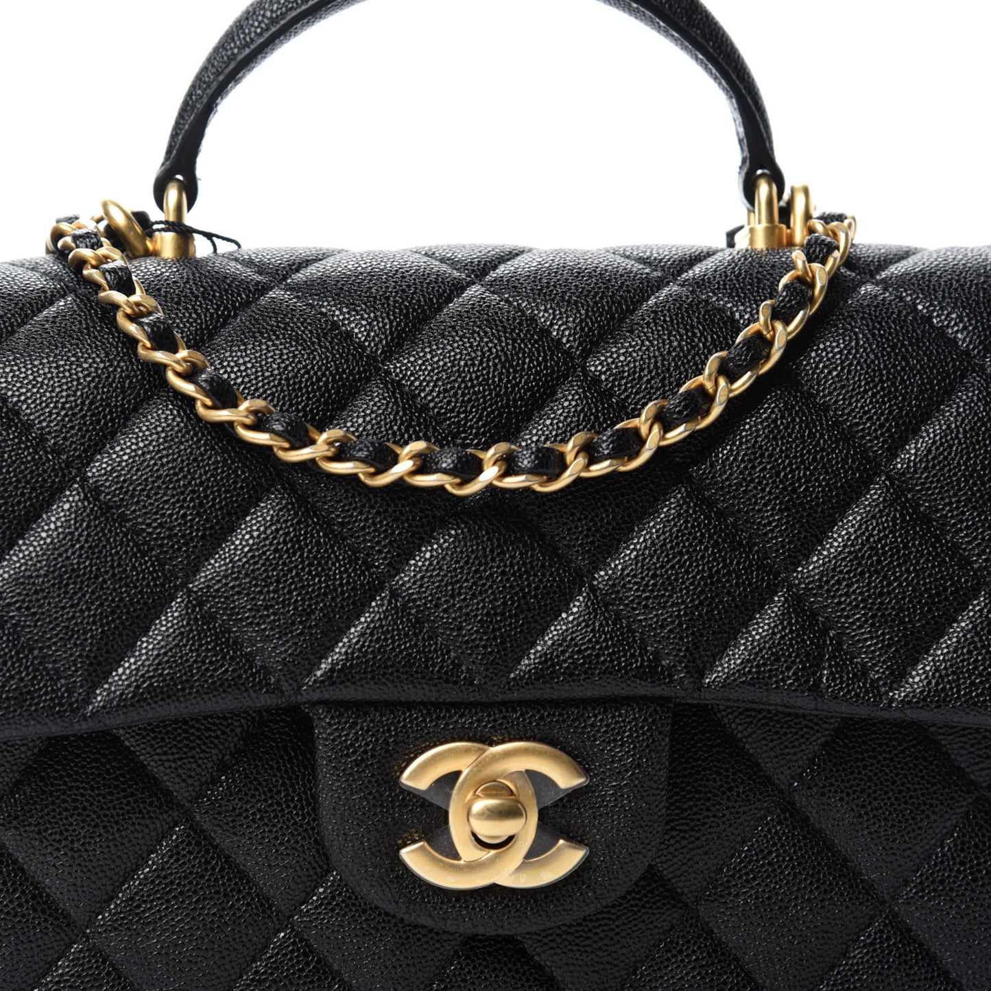 Caviar Quilted Mini Top Handle Rectangular Flap Black