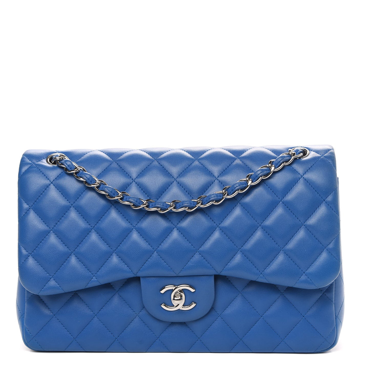 Lambskin Quilted Jumbo Double Flap Blue