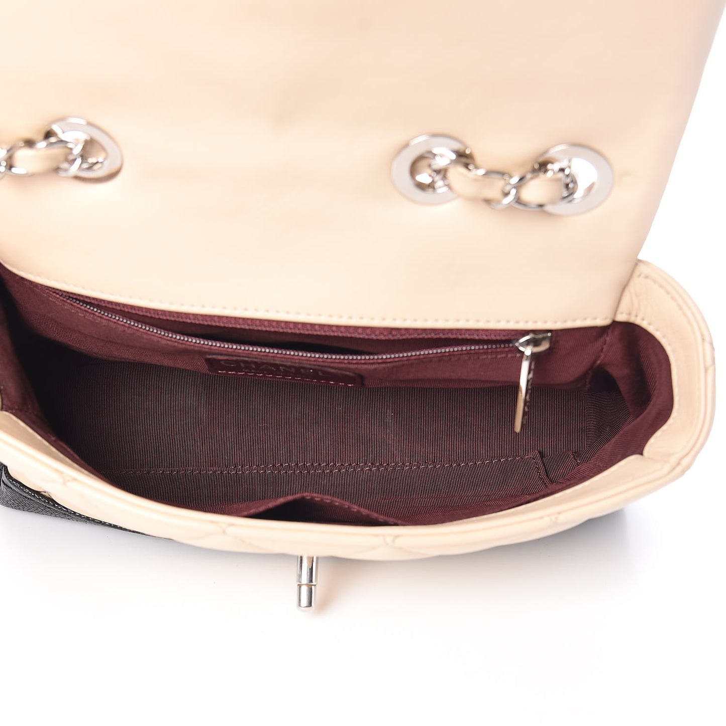 Calfskin Quilted Flap Beige Black