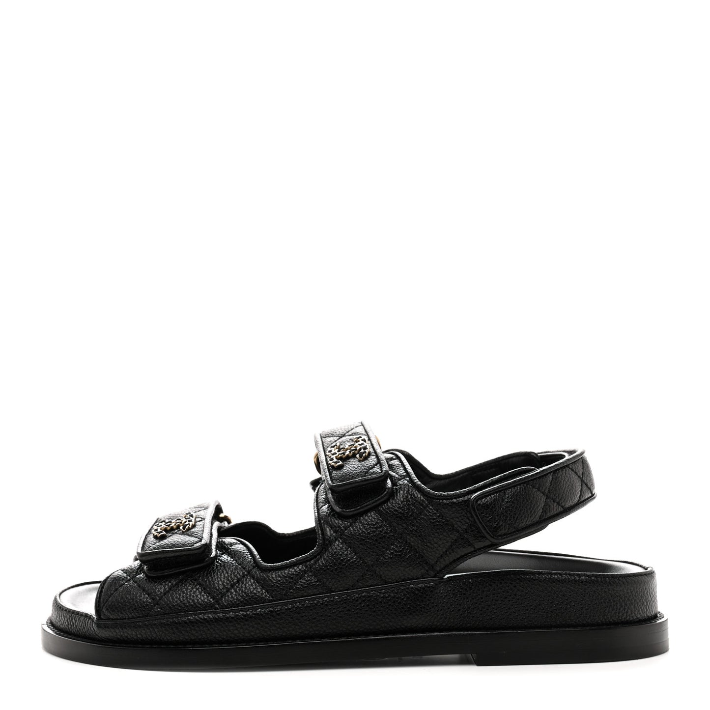 Grained Calfskin Velcro Dad Sandals 38 Black