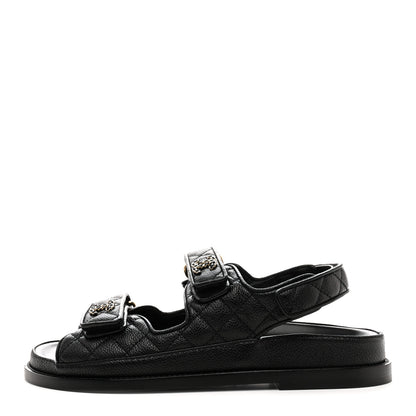 Chanel Grained Calfskin Velcro Dad Sandals 38 Black 1 of 10