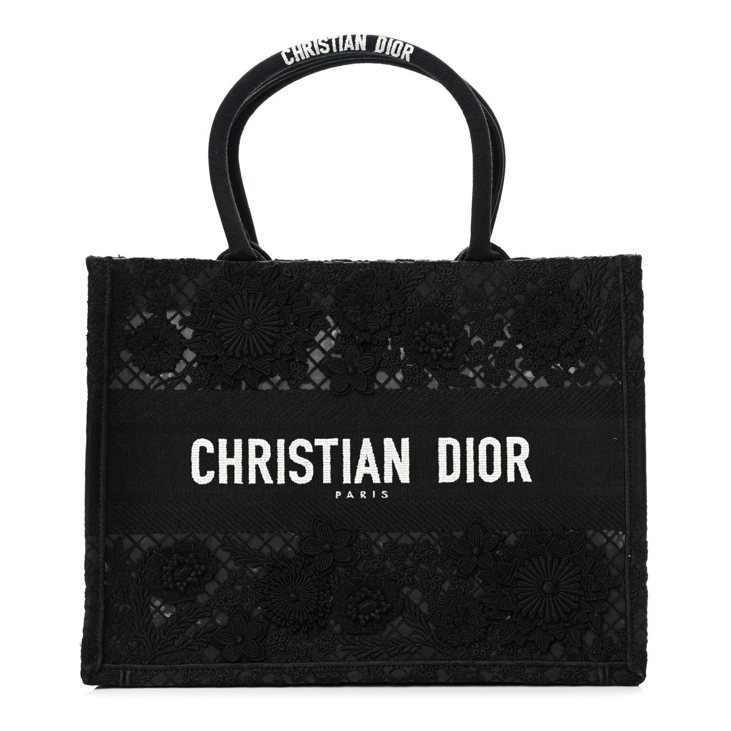 Embroidered D-Lace Medium Book Tote Black Multicolor