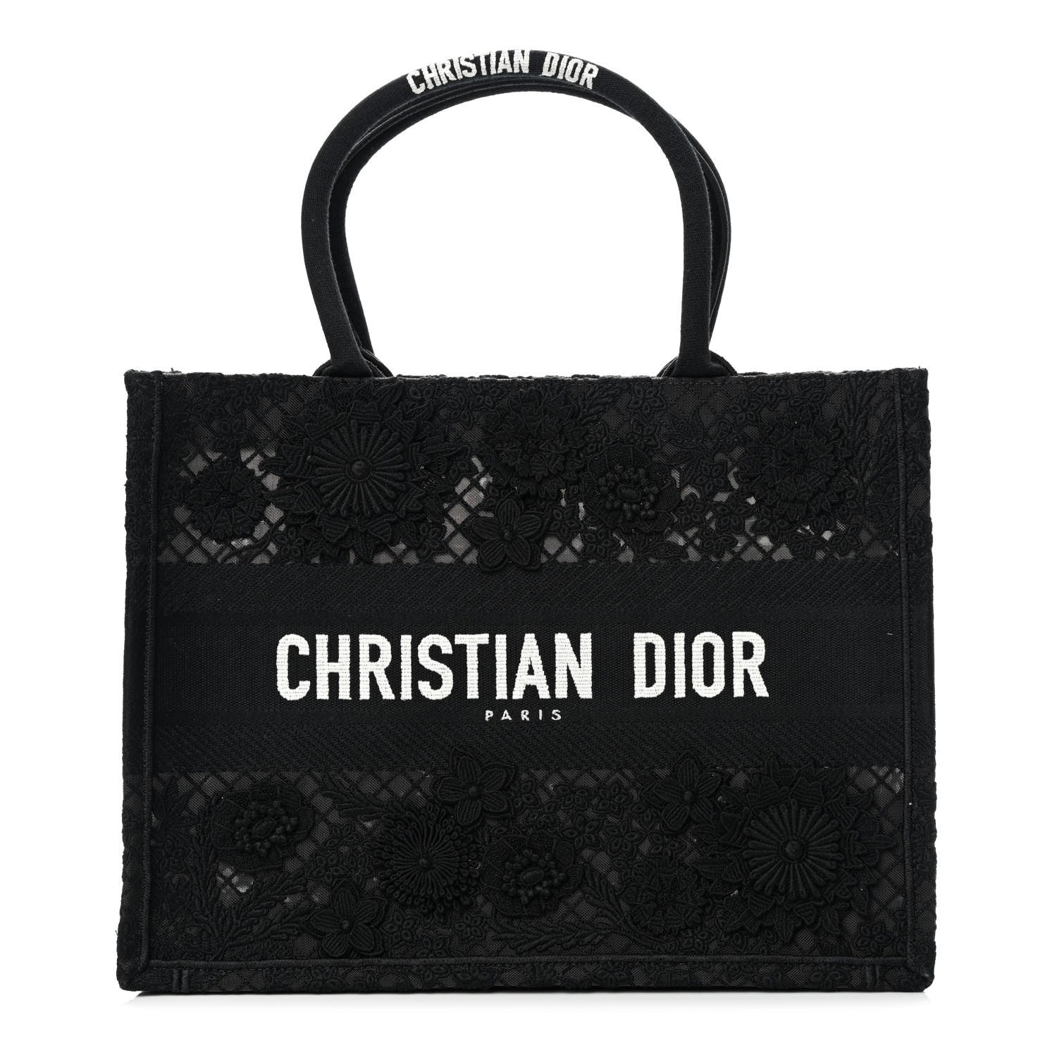 Christian Dior Embroidered D-Lace Medium Book Tote Black Multicolor 1 of 12