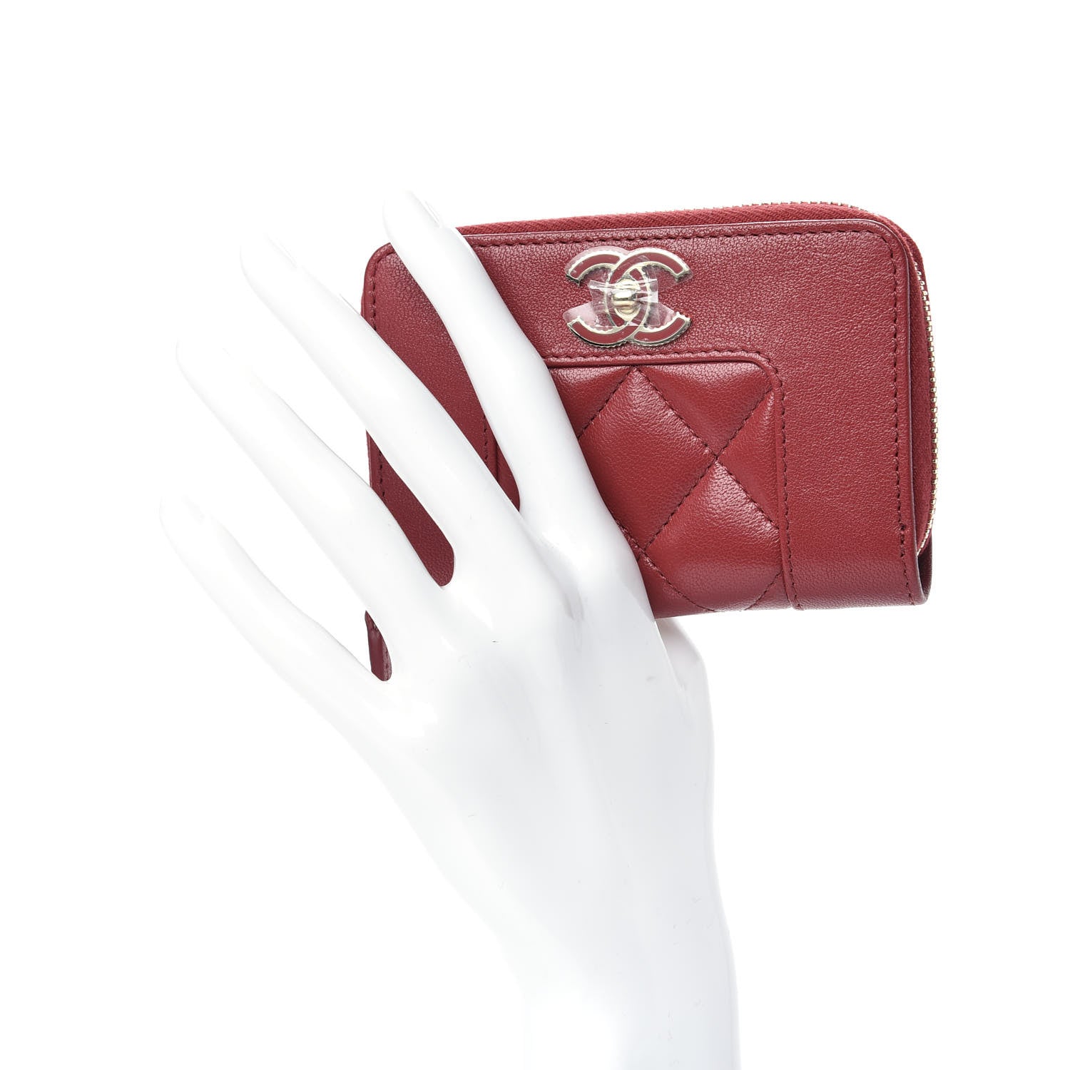 Chanel Sheepskin Quilted Mademoiselle Vintage Zip Coin Purse Red 2 of 8