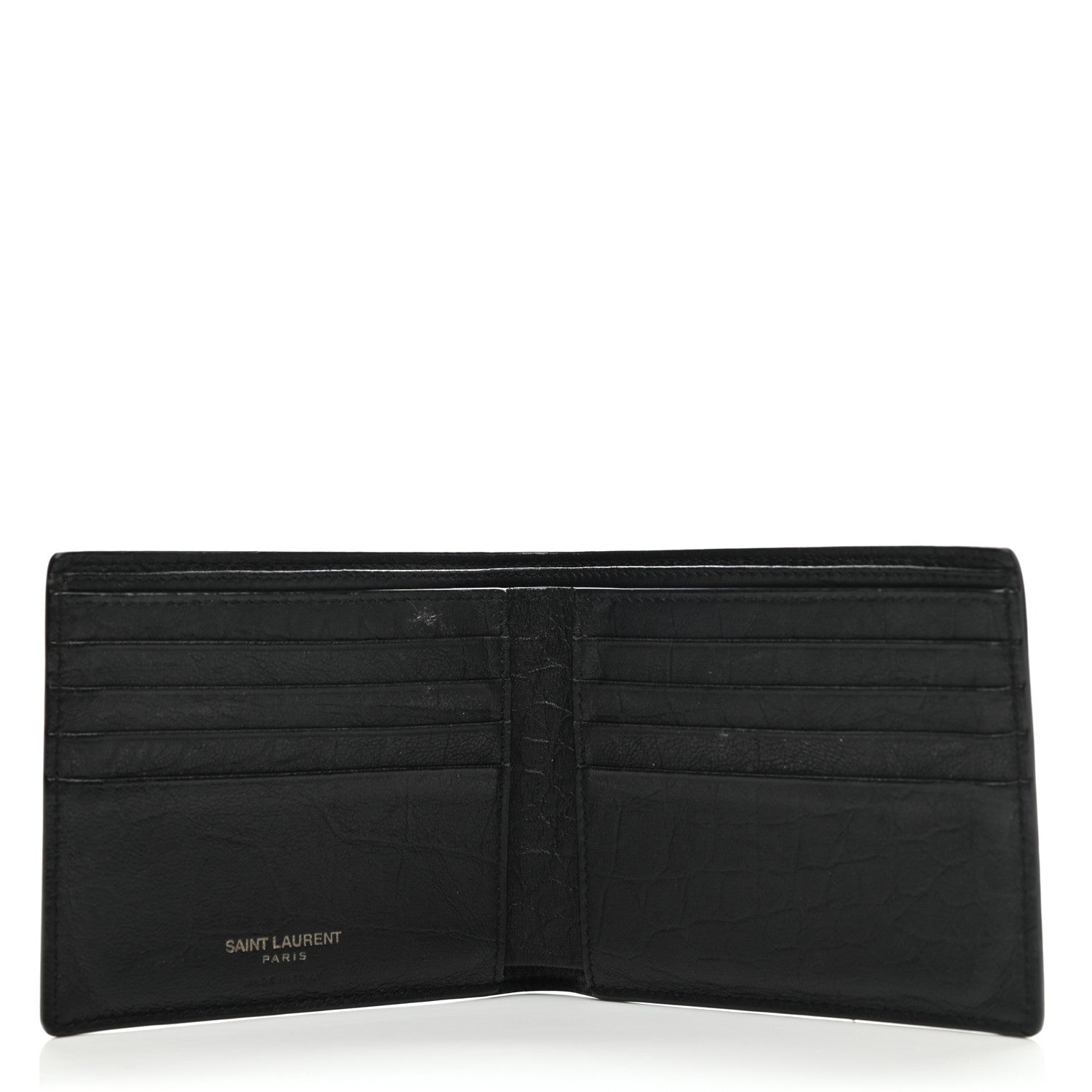Saint Laurent Calfskin Crocodile Embossed Monogram Bifold Wallet Black 5 of 11