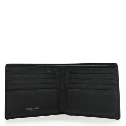 Saint Laurent Calfskin Crocodile Embossed Monogram Bifold Wallet Black 5 of 11