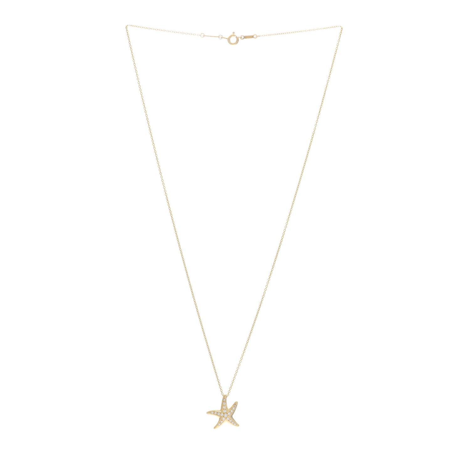 18K Yellow Gold Diamond 15mm Elsa Peretti Pave Starfish Pendant Necklace