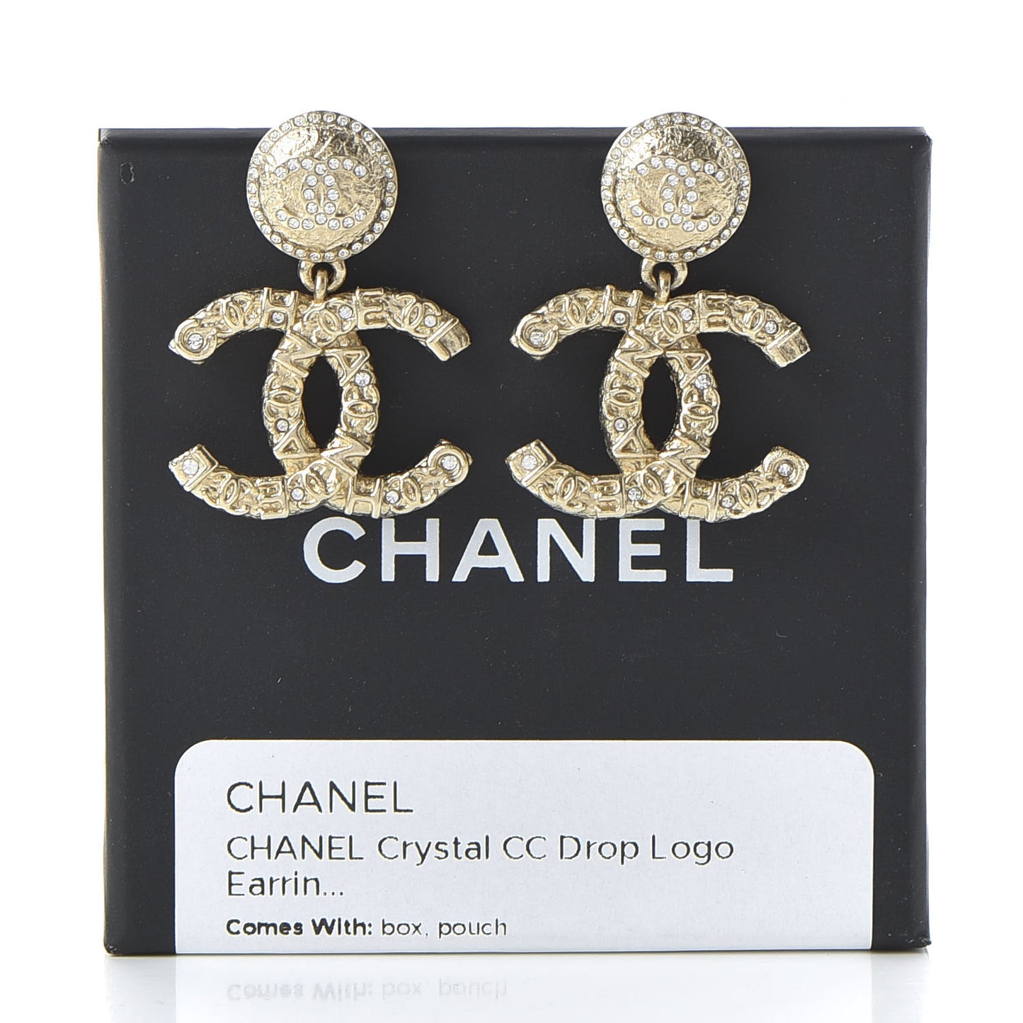 Crystal CC Drop Logo Earrings Gold
