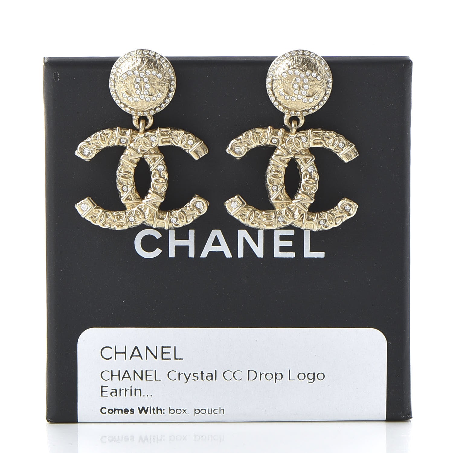 Chanel Crystal CC Drop Logo Earrings Gold 6 of 6