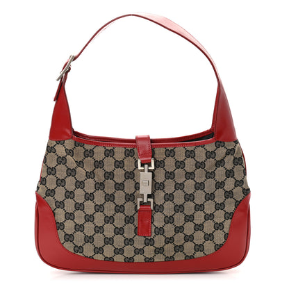 Gucci Monogram Jackie O Hobo Beige Blue Red 1 of 12
