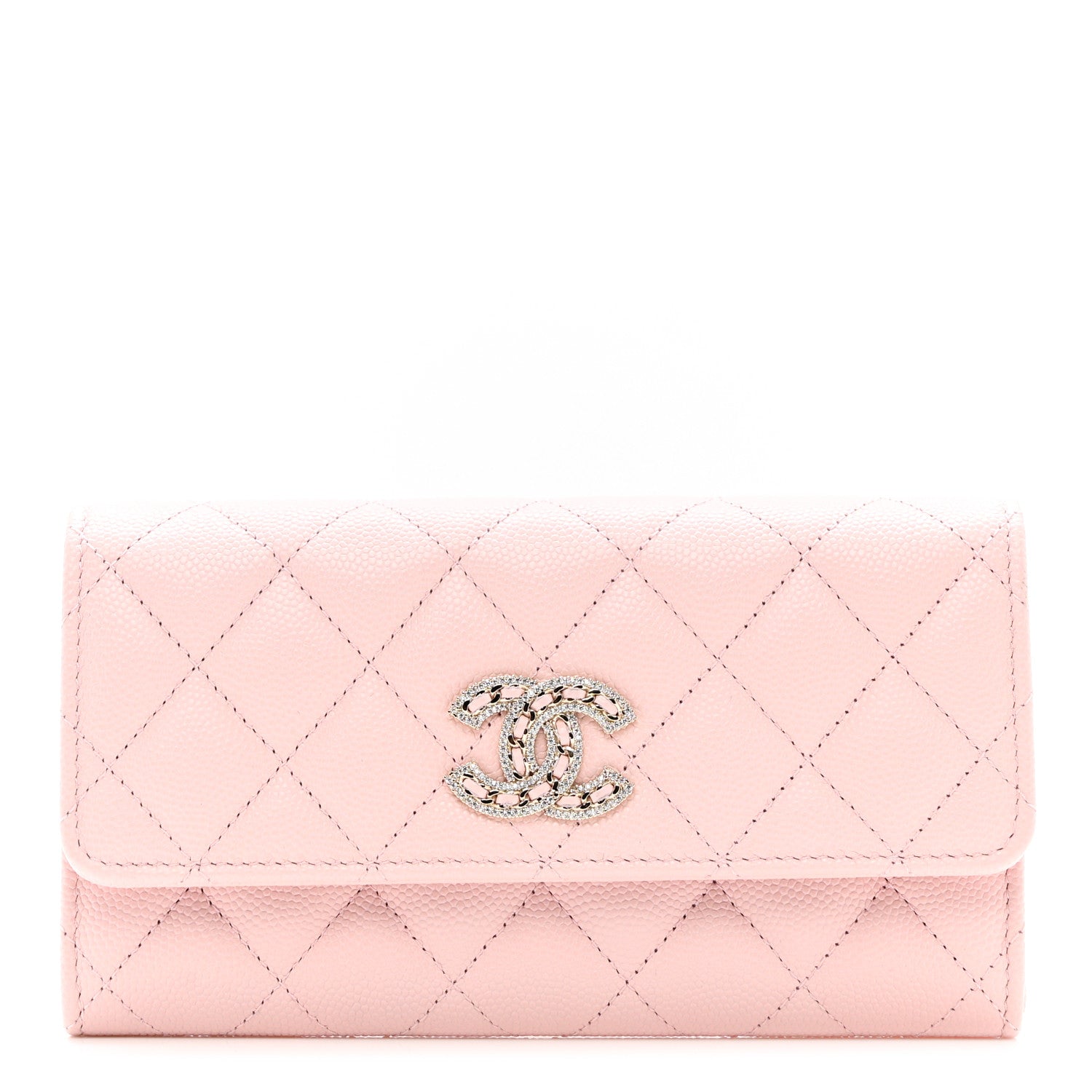 Chanel Caviar Quilted Crystal CC Large Gusset Flap Wallet Pink 1 of 8
