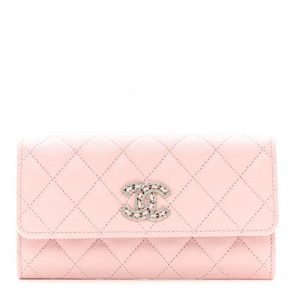 Chanel Caviar Quilted Crystal CC Large Gusset Flap Wallet Pink 1 of 8