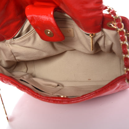 Chanel Crackled Patent Puzzle Accordion Flap Bag Red 5 of 13