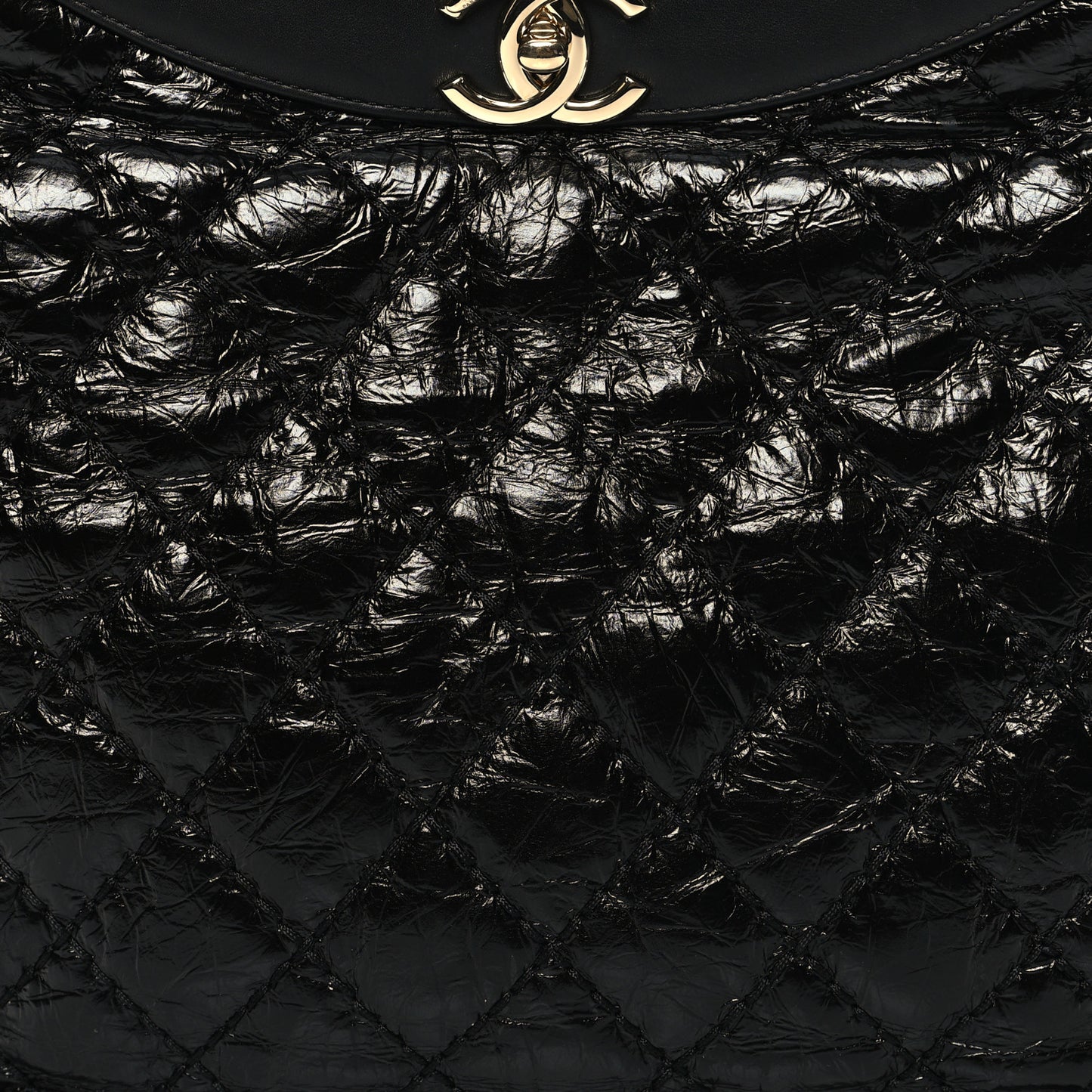 Crumpled Calfskin Quilted 31 Large Shopping Bag Black