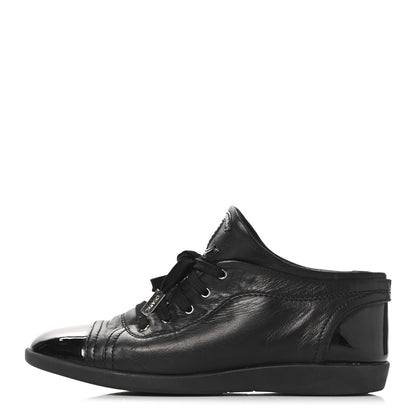 Chanel Lambskin Patent Cap Toe CC Sneakers 39.5 Black 1 of 9