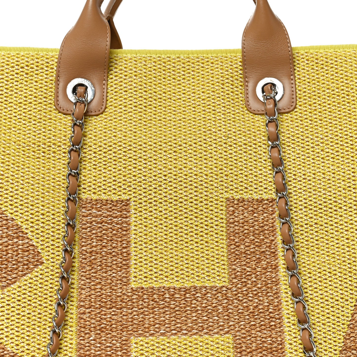Mixed Fibers Large Shopping Bag Yellow Brown