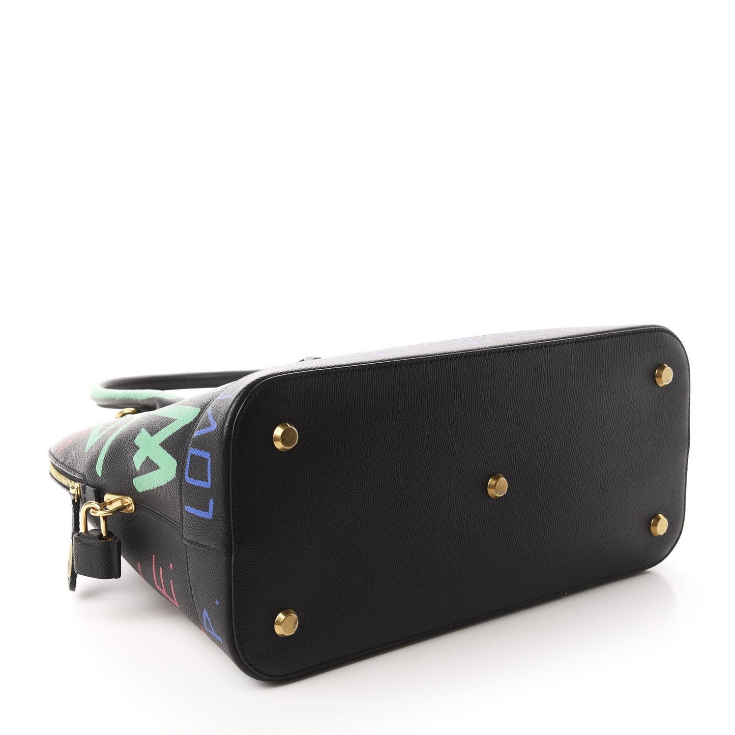 Signature Grained Calfskin Graffiti M Ville Top Handle Bag Black Multicolor