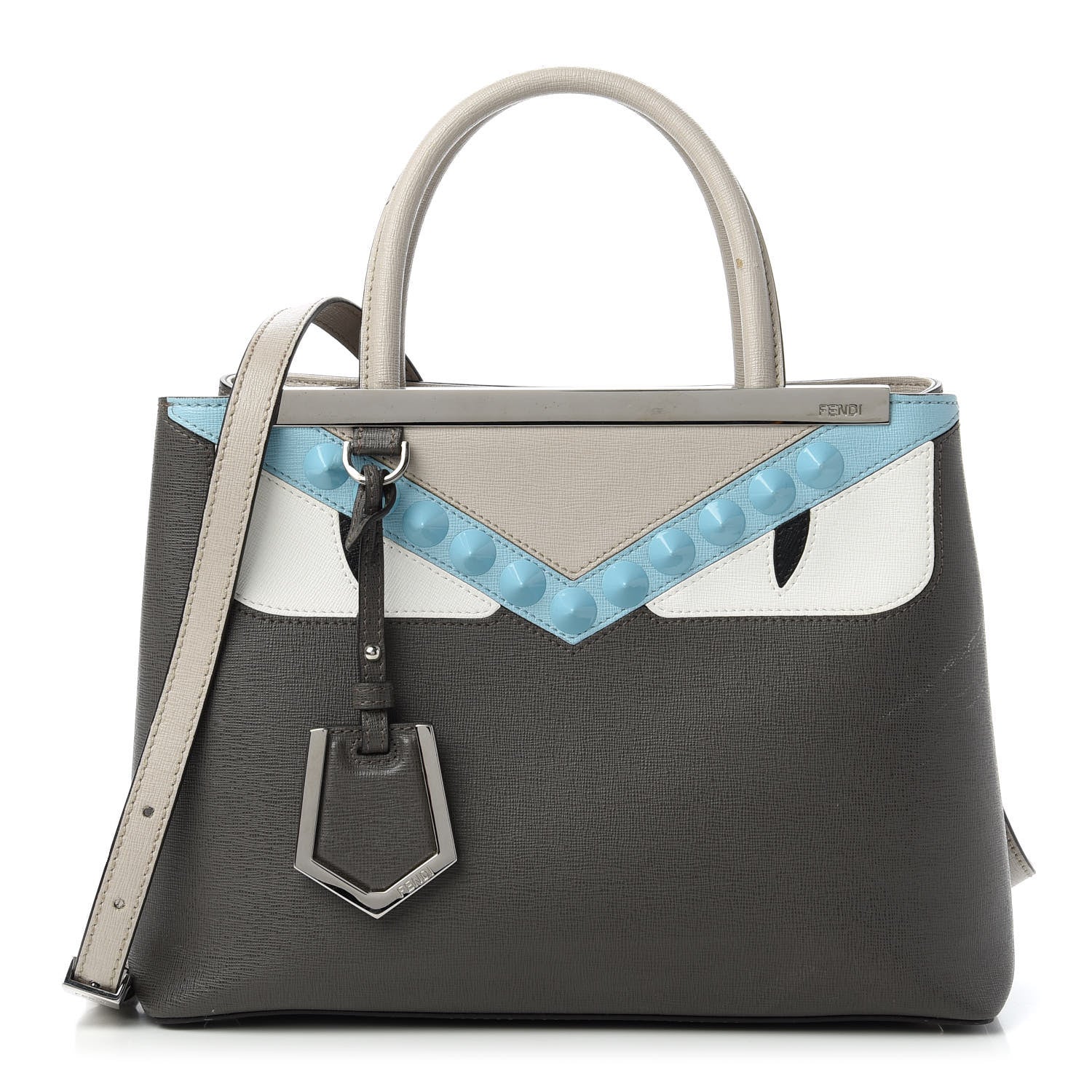 Fendi Vitello Elite Monster Eyes Studded Petite 2Jours Tote Carbone White Multicolor 1 of 11