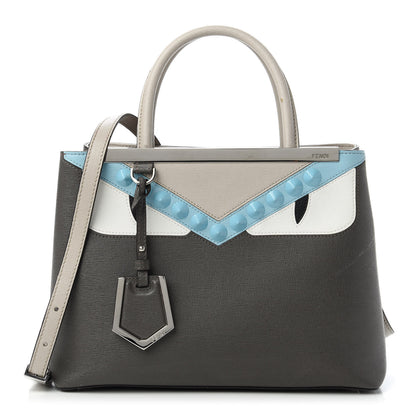 Fendi Vitello Elite Monster Eyes Studded Petite 2Jours Tote Carbone White Multicolor 1 of 11