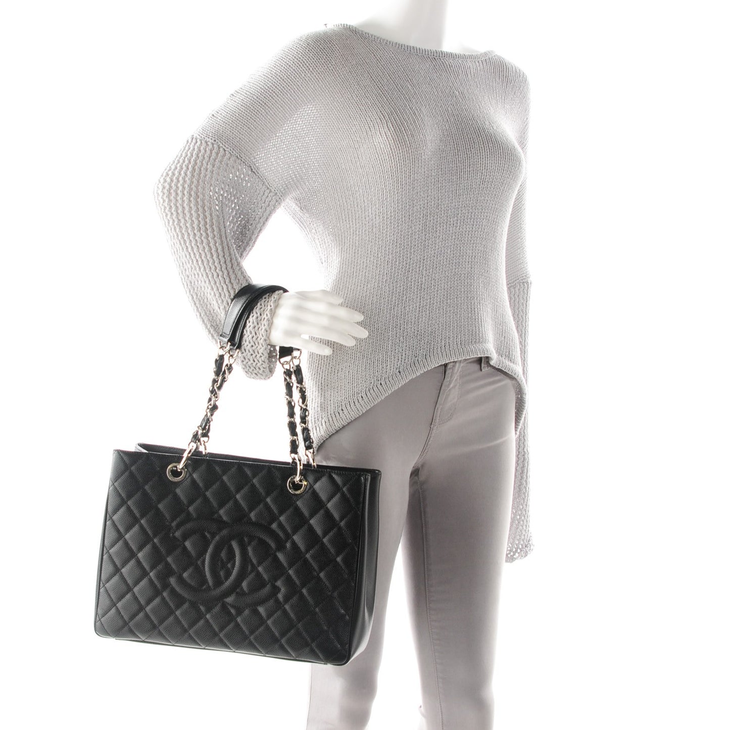 Caviar Quilted Grand Shopping Tote GST Black