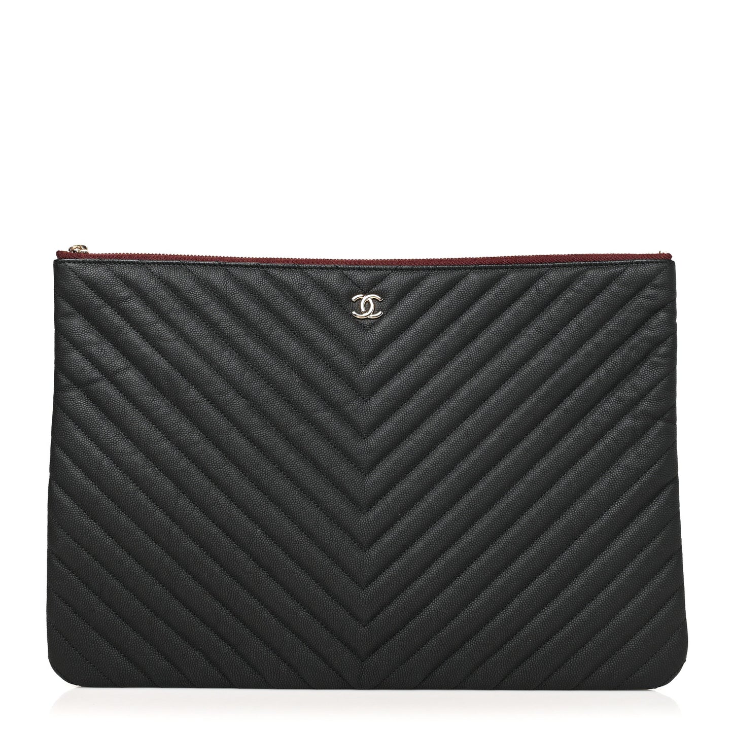 Caviar Chevron Quilted Large Cosmetic Case Black