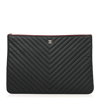 Chanel Caviar Chevron Quilted Large Cosmetic Case Black 1 of 8