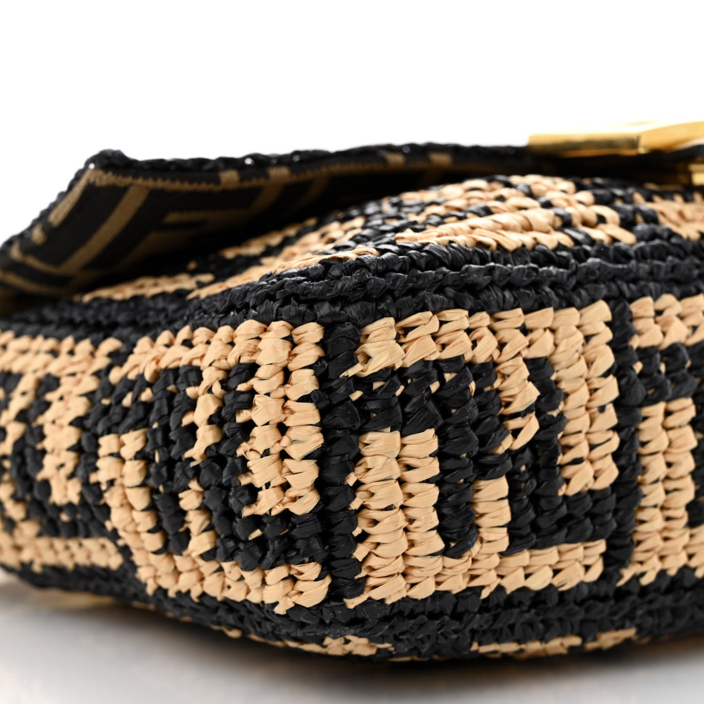 Raffia Vitello Grace FF Crochet Baguette Natural Black Paglia