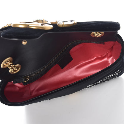 Gucci Velvet Matelasse Marquise Crystals Embroidered Small GG Marmont Shoulder Bag Black 7 of 9