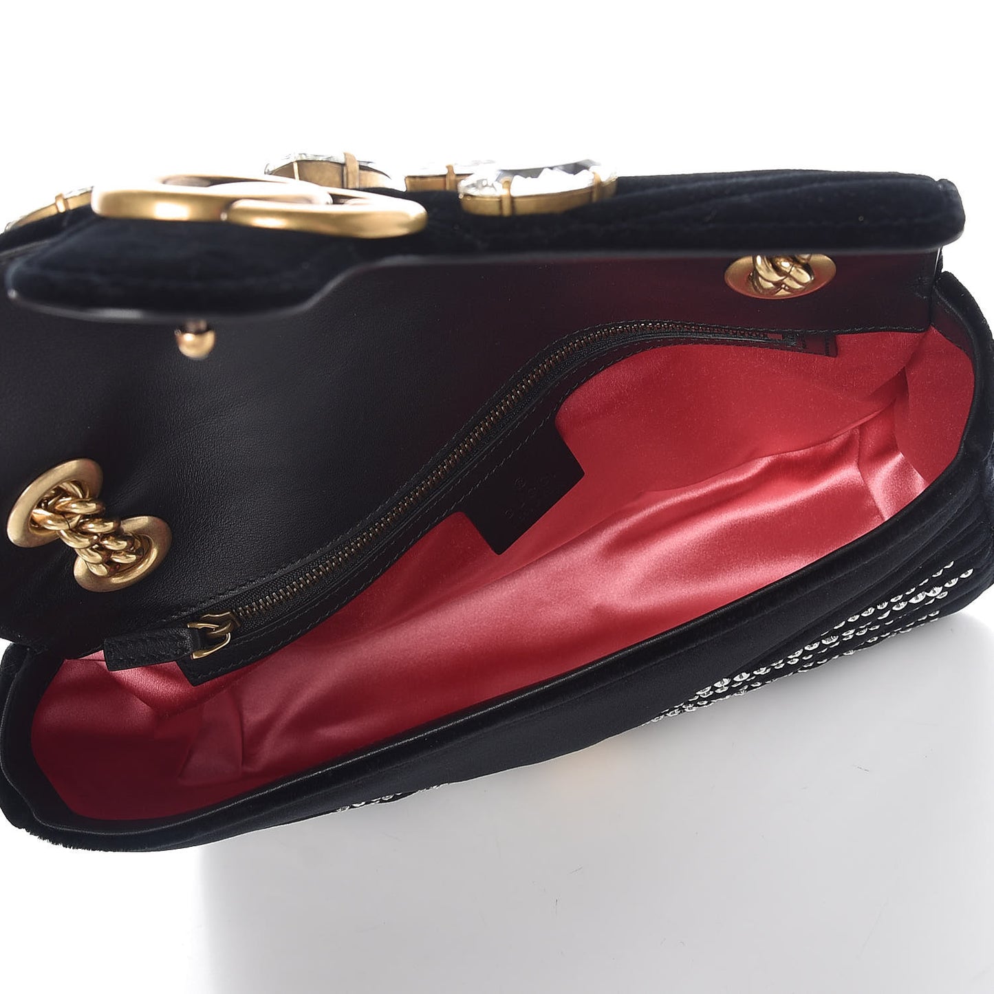 Velvet Matelasse Marquise Crystals Embroidered Small GG Marmont Shoulder Bag Black