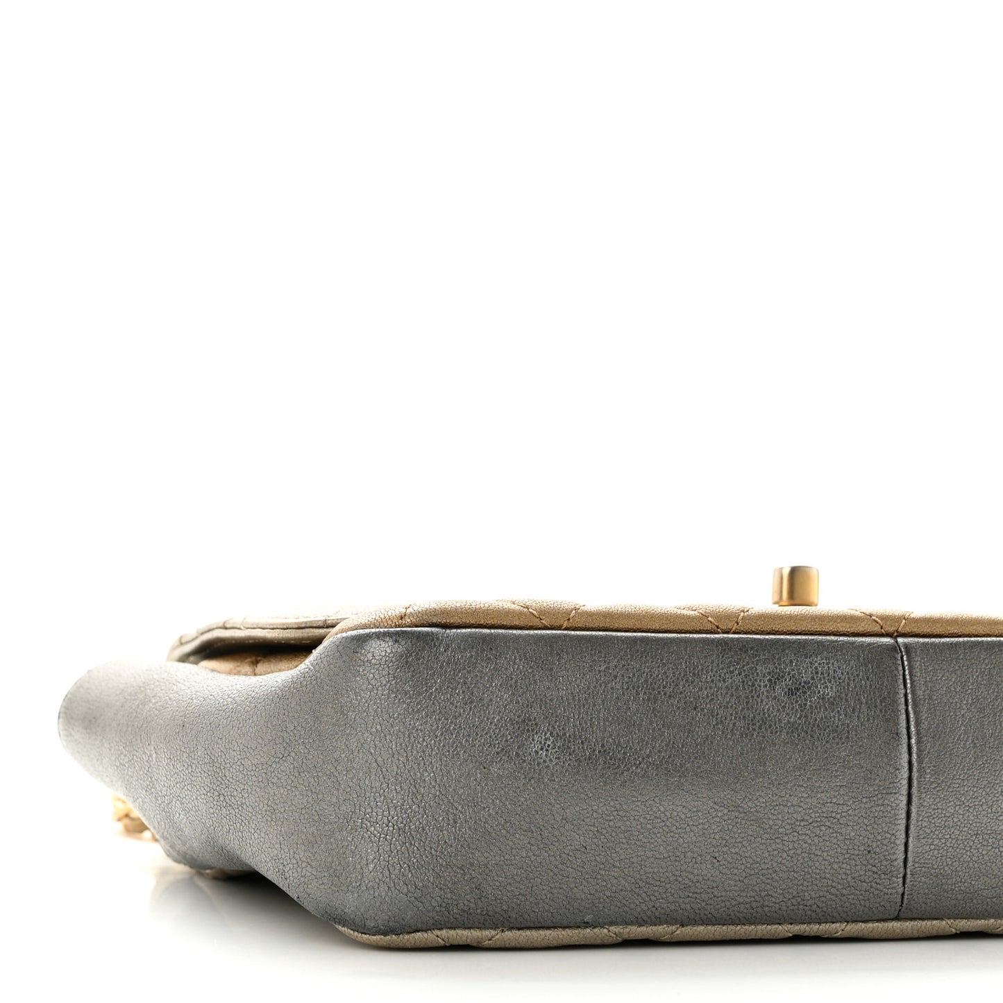 Metallic Lambskin Quilted Camellia Flower Flap Pale Gold Silver Dark Gold