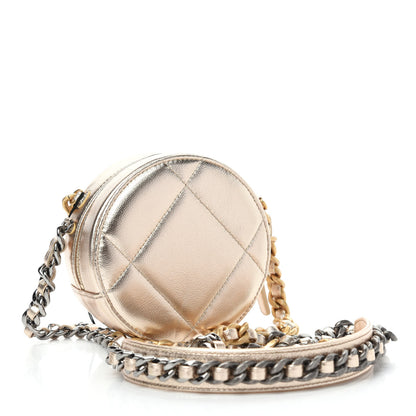 Chanel Metallic Lambskin Quilted Chanel 19 Round Clutch With Chain Gold 3 of 10