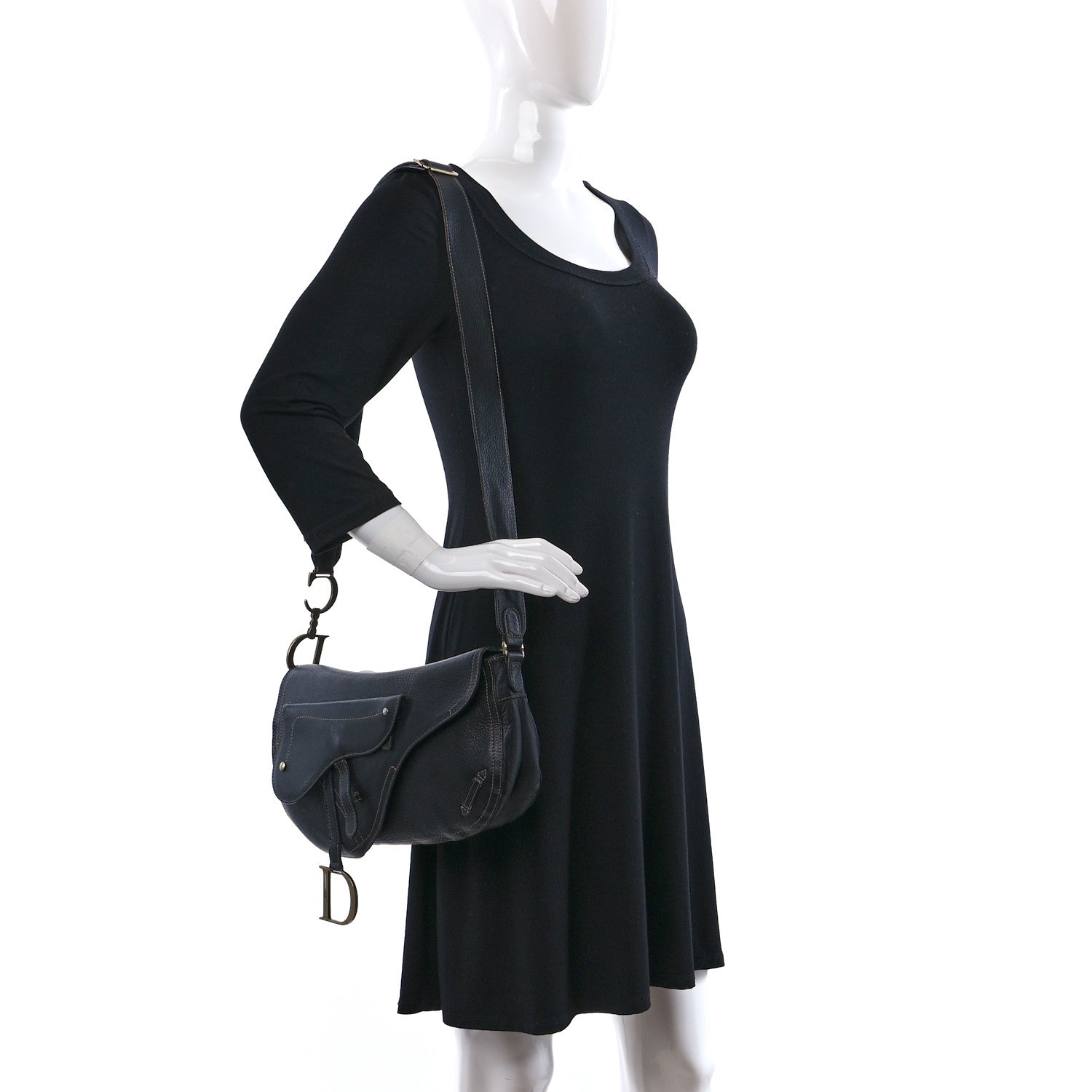 Christian Dior Calfskin Double Saddle Bag Black 2 of 8