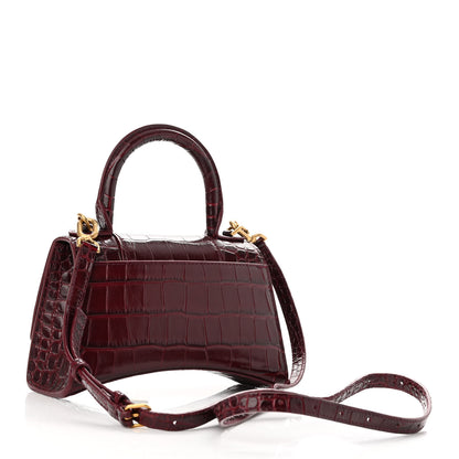 Balenciaga Shiny Calfskin Crocodile Embossed Hourglass Top Handle Bag XS Dark Red 3 of 10